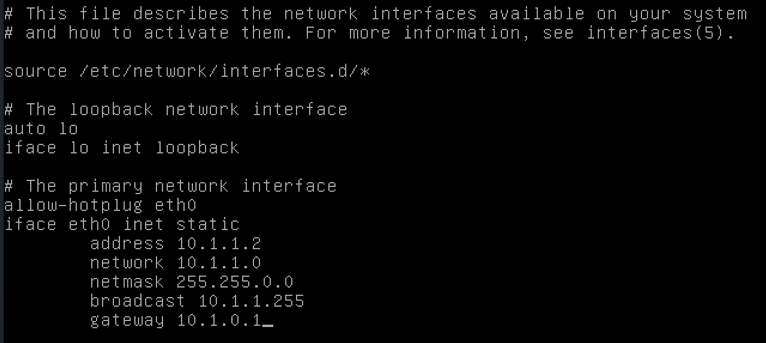 Configuração estática da interface de rede
